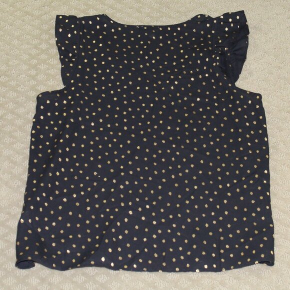 J. Crew Women's Size 6 Black w/ Metallic Gold Dots Ruffle Cap Sleeve V Neck - Picture 2 of 5